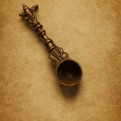 🟤 Antique Tribal Brass Ritual Spoon – Handcrafted Vintage Collectible