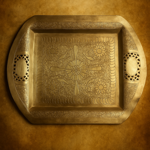 Antique Hand-Carved Brass Small Serving Tray