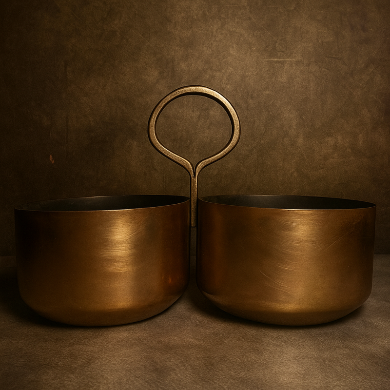 Extra-Large Vintage 2-Bowl Brass Basket