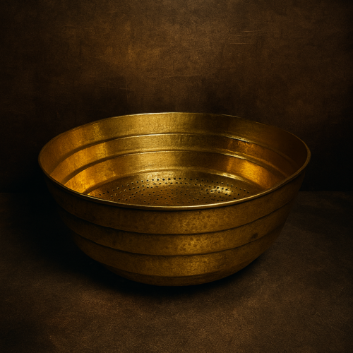 Extra-Large Vintage Hand-Crafted Brass Strainer Parat (Traditional Indian | 80–100+ Years Old)