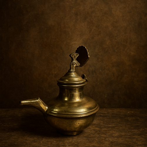 🪔 Vintage Bronze Ghee Pot — With Peacock Finial Lid