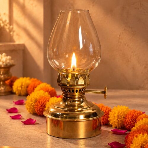 Brass Small Size Clear Glass Lamp