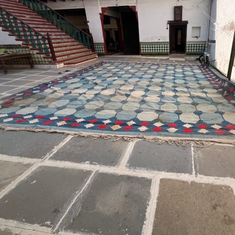 Rare Antique Handwoven Indian Rug (Boxes / Geometric Pattern)