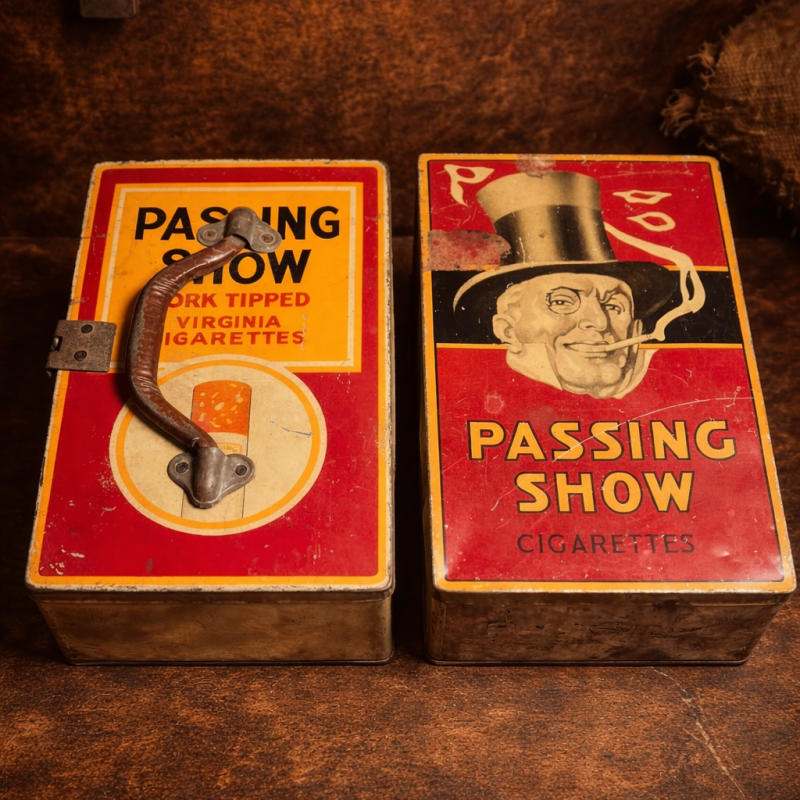 Antique “Passing Show” Cigarettes Tin Boxes (Pair)