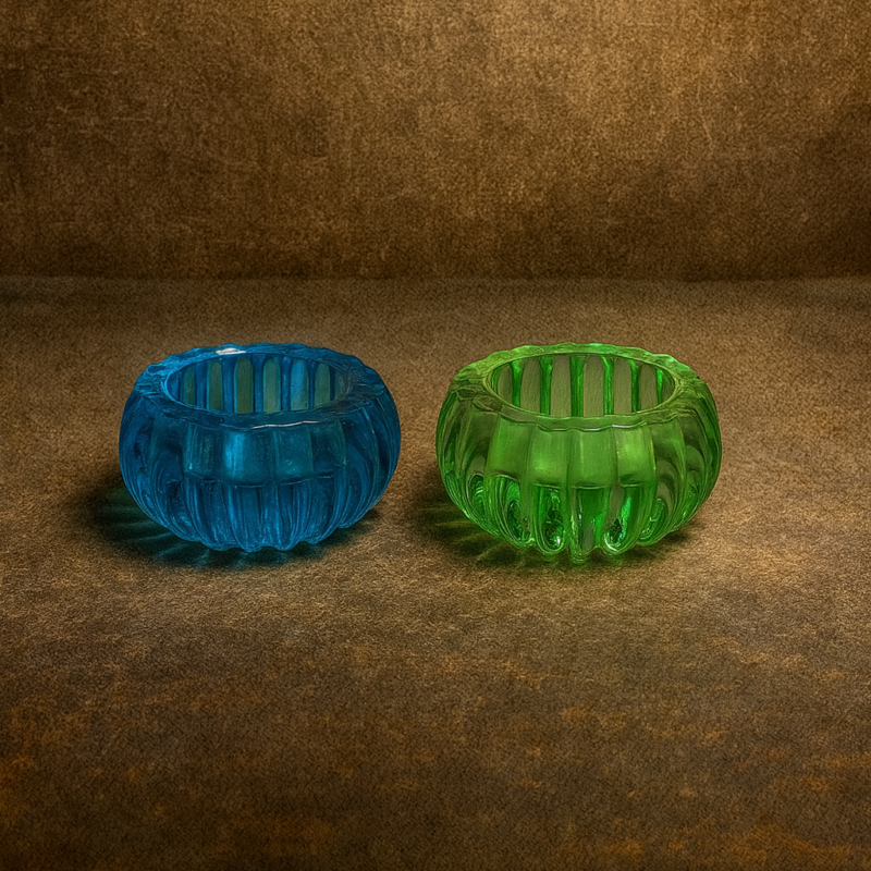 Vintage Ribbed Pressed-Glass Bowls (Blue & Green Pair)