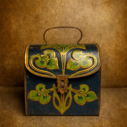 Vintage Lithograph Floral Metal Storage Box (Very Old Art Print Work)