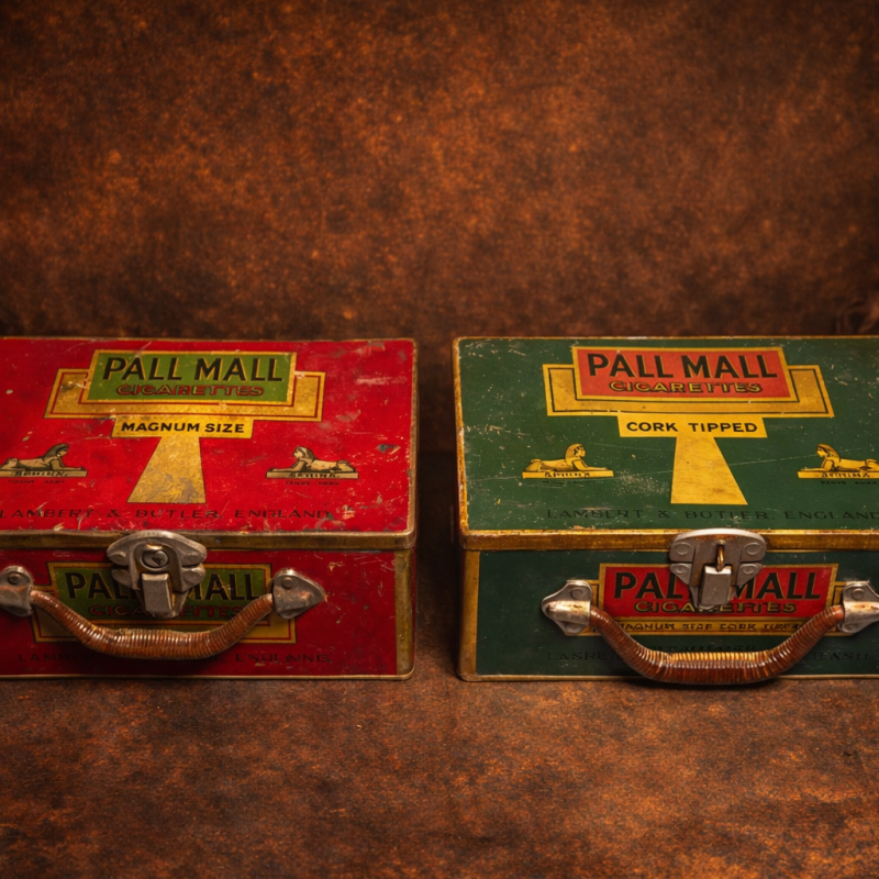 Antique Pall Mall Cigarettes Tin Boxes (Matching Pair)
