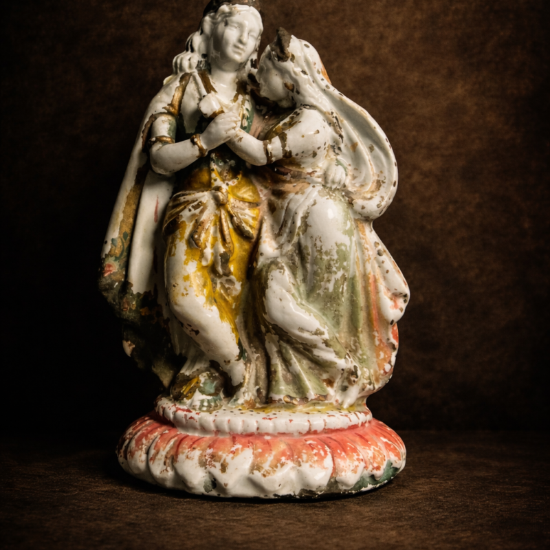 Rare Antique Porcelain Radha Krishna Figurine – Ravi Varma Inspired | Vintage Hand-Painted Collectible Idol
