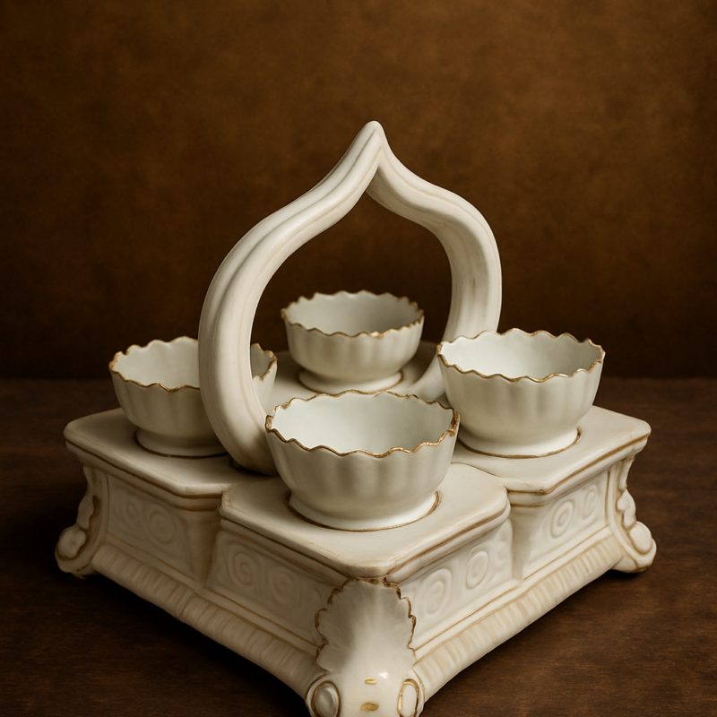 Vintage European Porcelain Egg Cruet Stand (5-Piece Set)