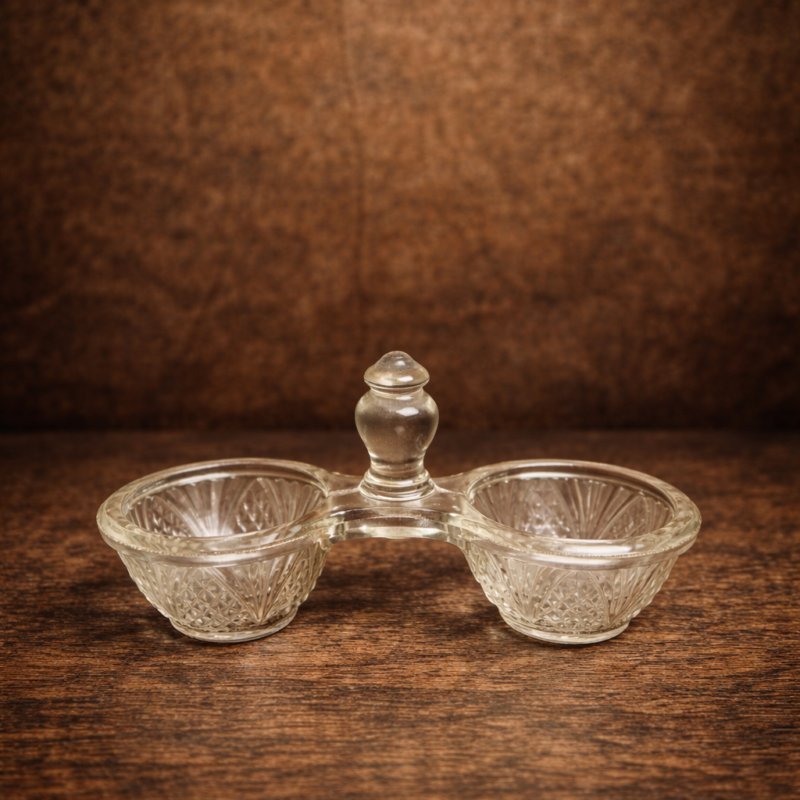 Vintage Glass Double Bowl Server