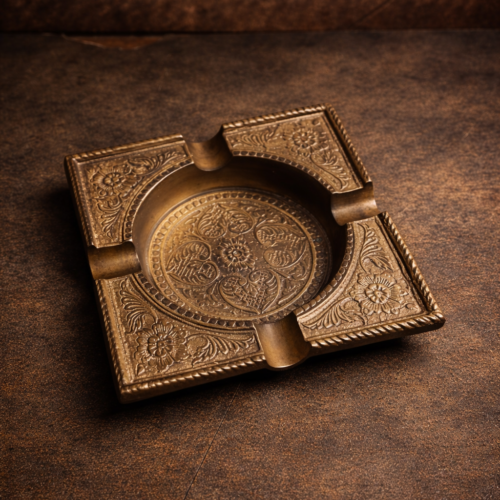 Antique Hand-Carved Brass Ashtray