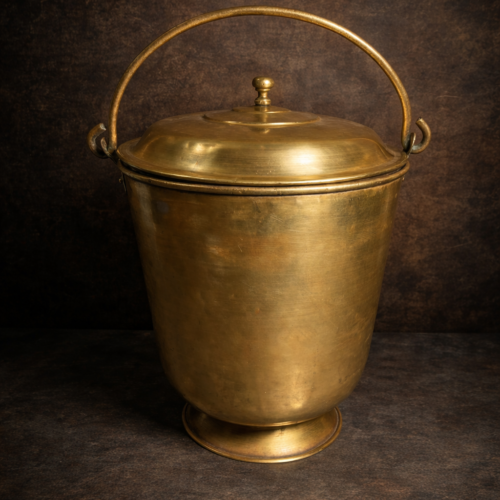 Antique  Brass Ice Bucket with Lid & Handle