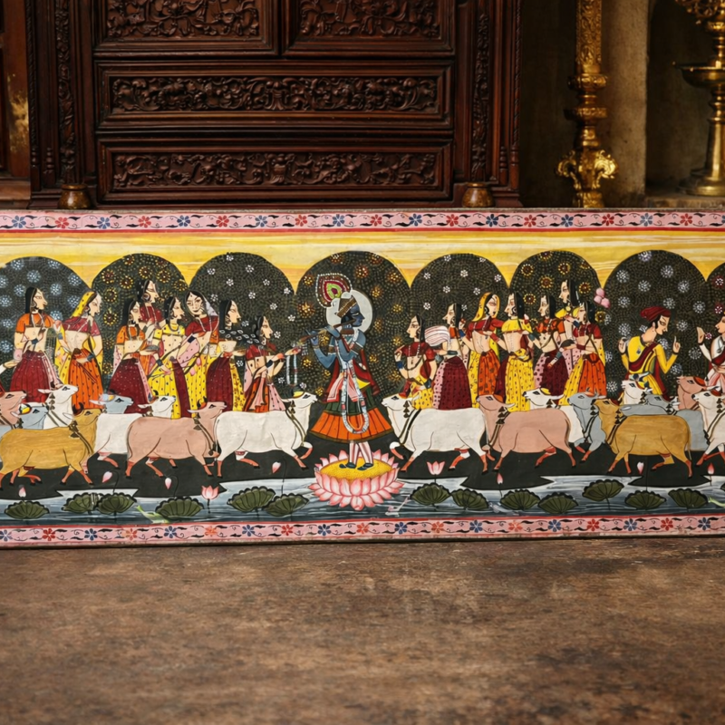 🎨 Vintage Krishna Raas Leela Painting | Hand-Painted Indian Folk Art