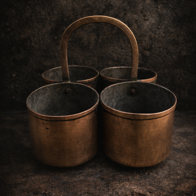 Vintage Brass Large Size Solid Weight 4 Bowls Basket