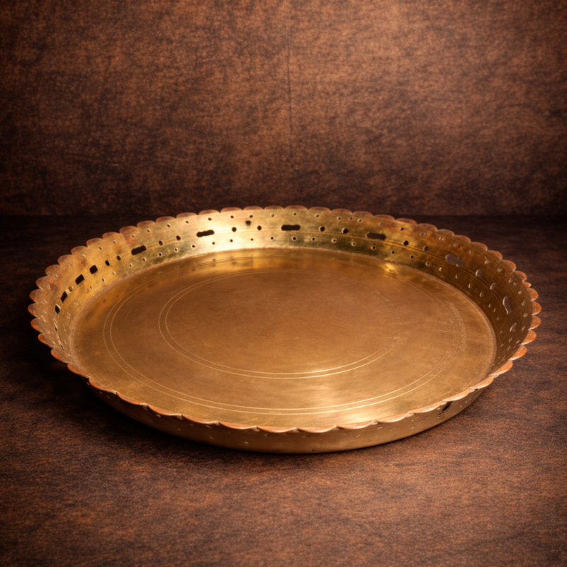 Antique Jaali Cutting Brass Pooja Thali