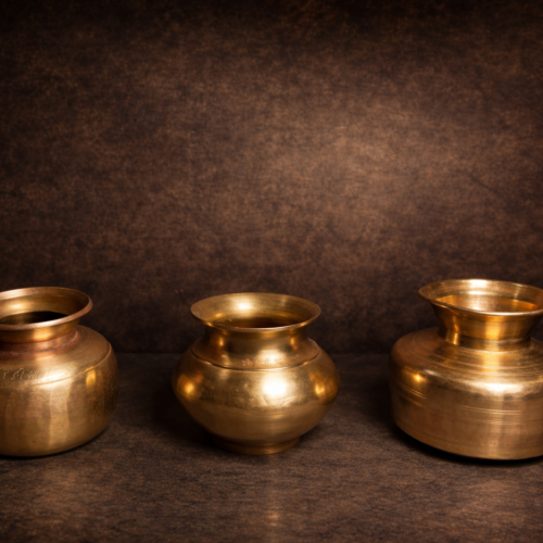 Set of 3 – Small Size Solid Brass Pots (Antique Finish)