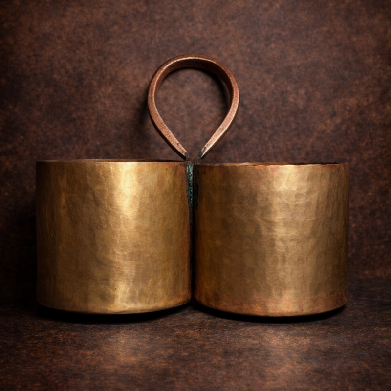 Vintage Brass Double Container With Loop Handle