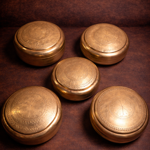 Vintage brass hand carving 5 pcs boxes set