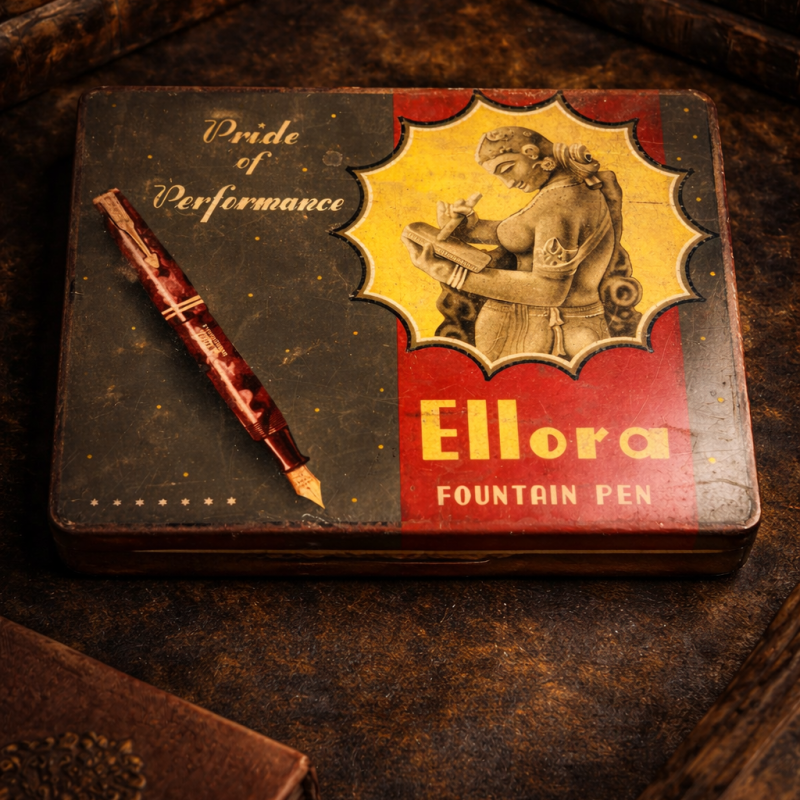 Vintage Ellora Fountain Pen Tin Box | Pride Of Performance | Indian Advertising Collectible
