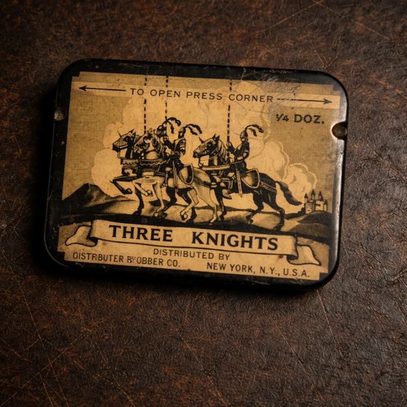 Rare Vintage “Three Knights” Prophylactic Tin – U.S.A.