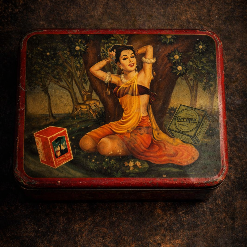 Vintage Little’S Oriental Balm Tin | Illustrated Advertising Storage Box (Mid-20Th Century)