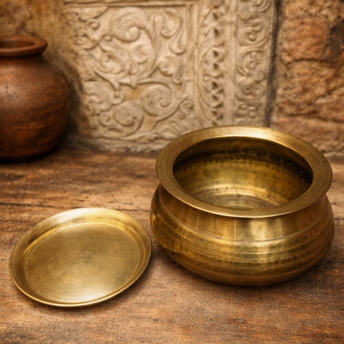 Vintage brass unused haandi with lid