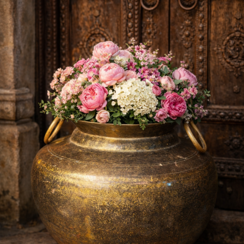 Large Antique Brass Pot with Handles | Royal Vintage Decorative Vessel