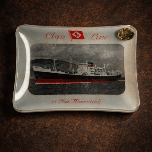 Vintage Clan Line Glass Ashtray | M.V. Clan Macintyre | Made in London (Maritime Collectible)