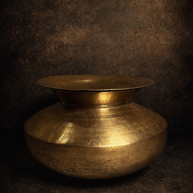 Vintage Brass Large Size Haandi With Lid