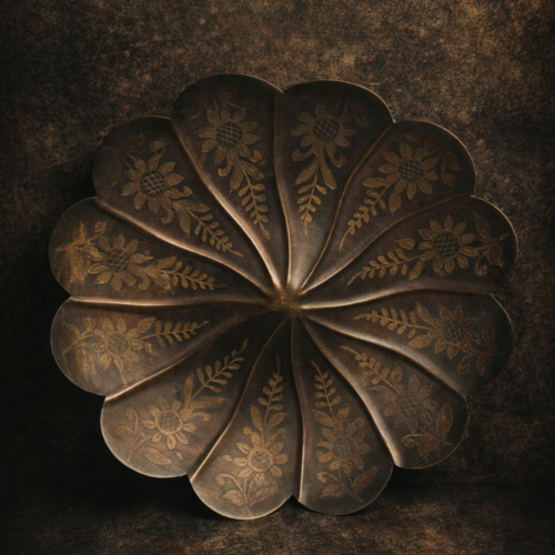 Antique Hand-Engraved Brass Floral Wall Hanging | Vintage Decorative Wall Art