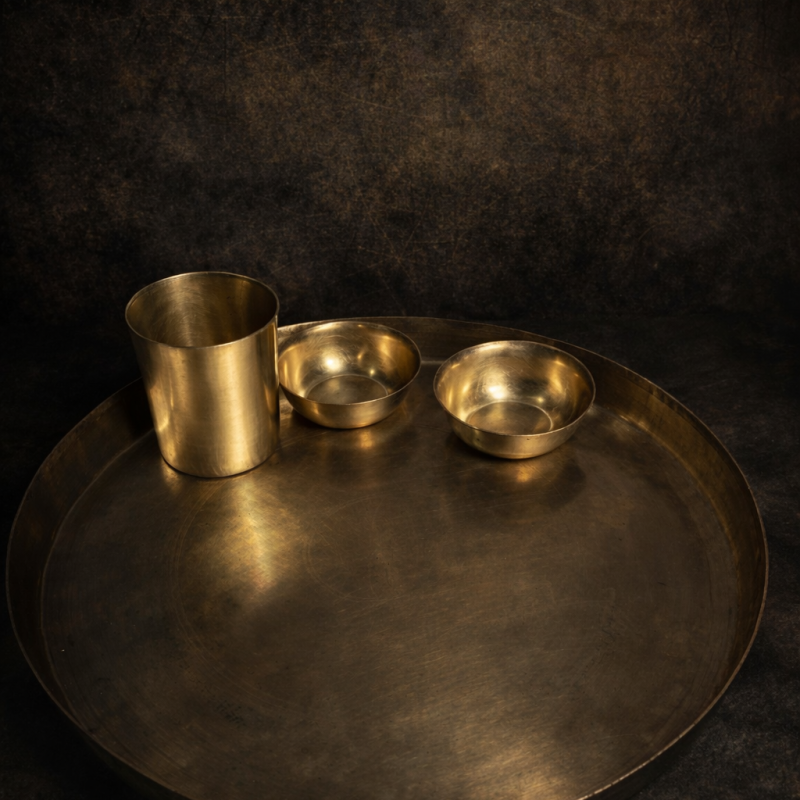 Vintage Kaansa Thali Set Two Katori And 1 Glass Added
