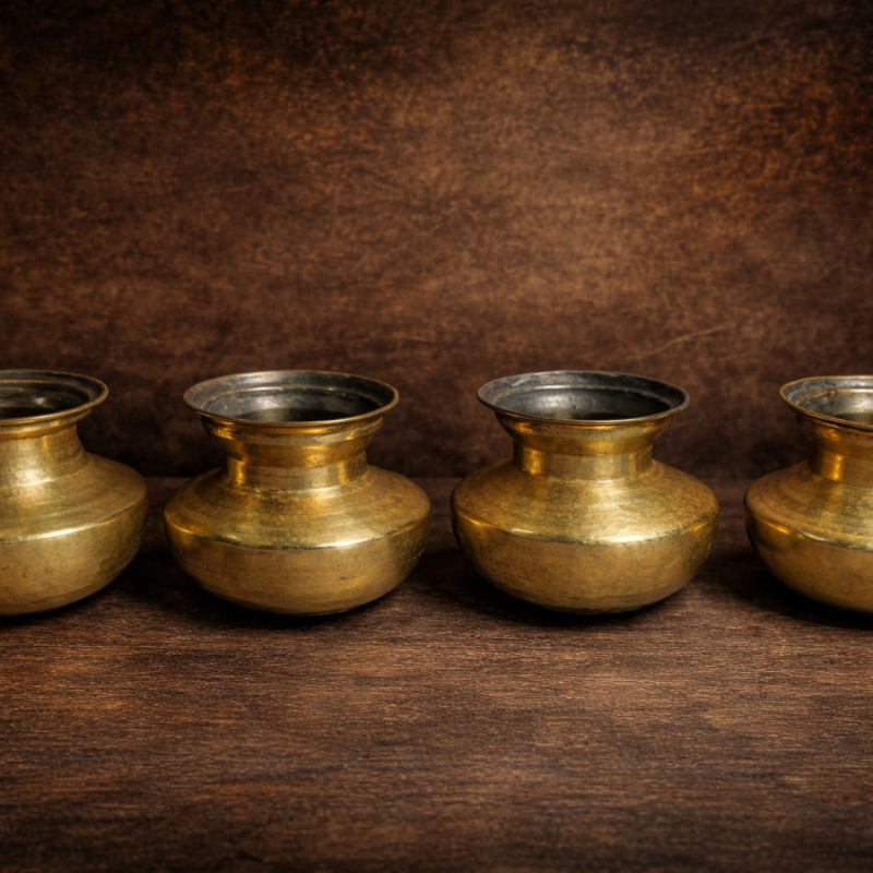 Vintage Brass 4 Pcs Pots Set