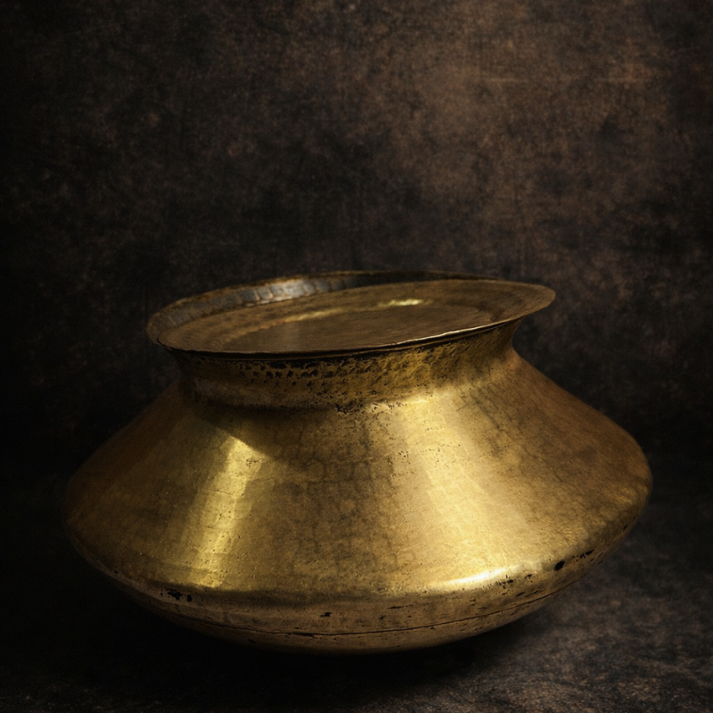 Vintage Brass Large Size Hand Made Haandi With Lid