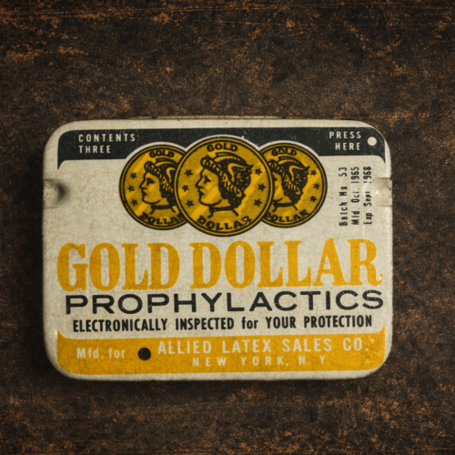 Vintage “Gold Dollar Prophylactics” Tin Box – American Collectible (With Original Contents)