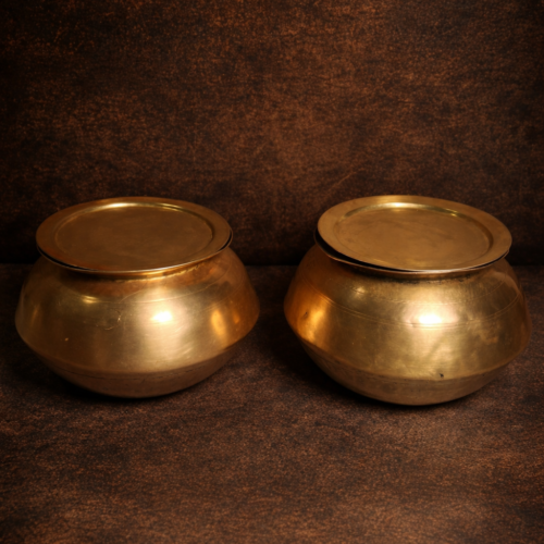 Vintage brass haandi pair with lid