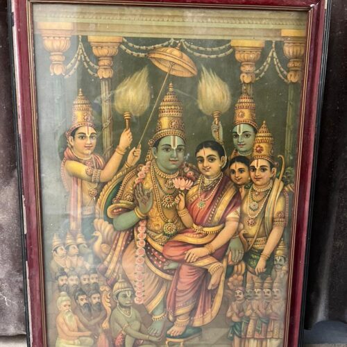 Antique Ravi Varma Press Oleograph – Ram Darbar (Sri Ram Pattabhishekam)