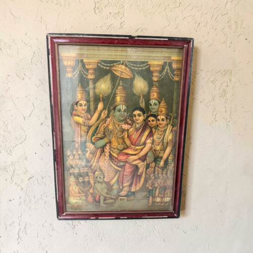 Antique Ravi Varma Press Oleograph – Ram Darbar (Sri Ram Pattabhishekam)
