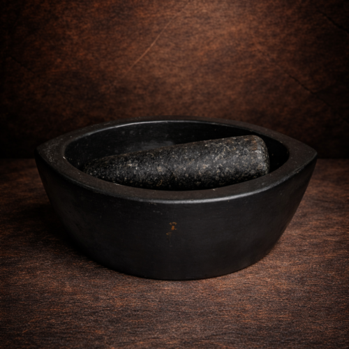 Antique Stone Mortar & Pestle (Sil Batta Style) – Handmade Black Stone Grinder