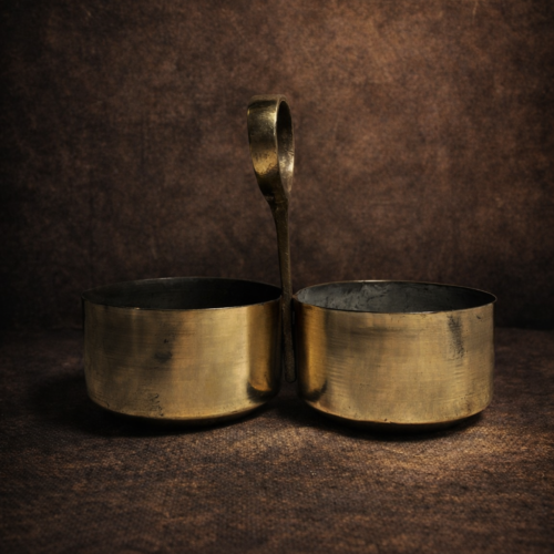 Vintage brass two bowl basket