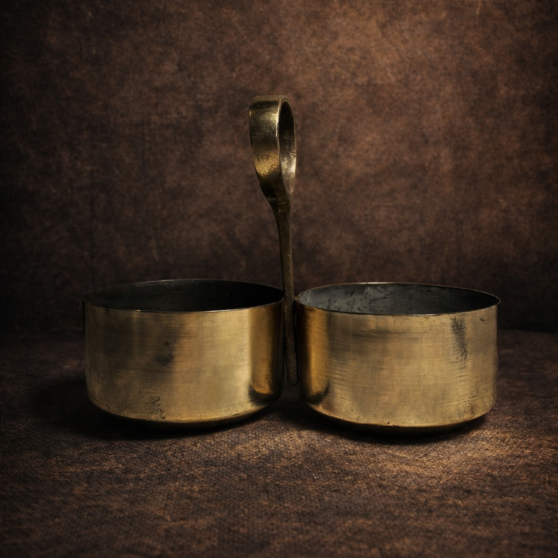 Vintage brass two bowl basket