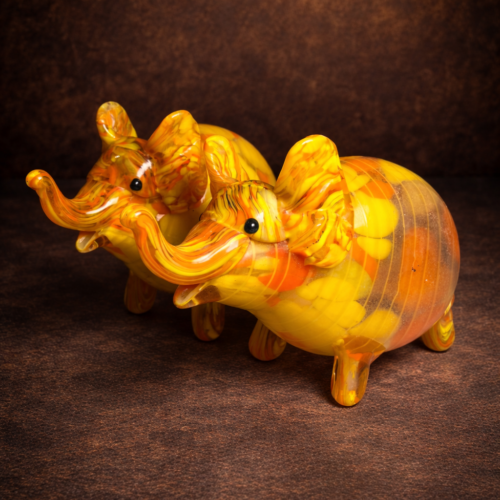 Handcrafted Art Glass Elephant Pair (Vintage Decorative Collectible)