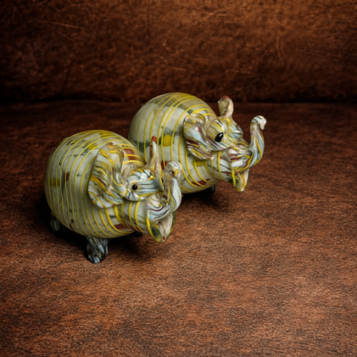 Vintage Hand-Blown Art Glass Elephant Pair (Striped Swirl Design)