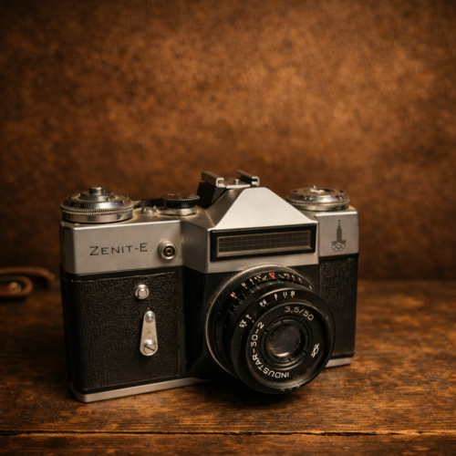 Vintage Zenit-E Film Camera with Original Leather Case