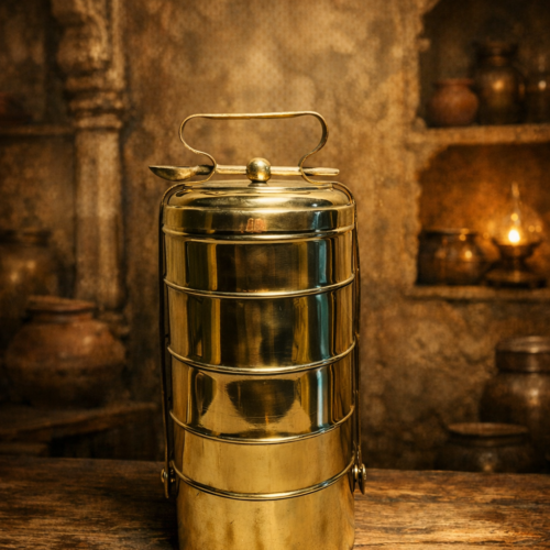 Vintage brass extra  large size 5 tier tiffin box
