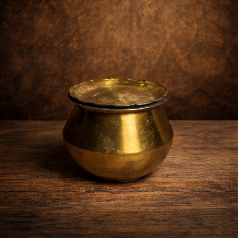 Vintage brass degch with lid