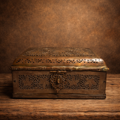 120+ Years Old Hand-Cut Jaali Brass Paan Daan with Inner Compartments