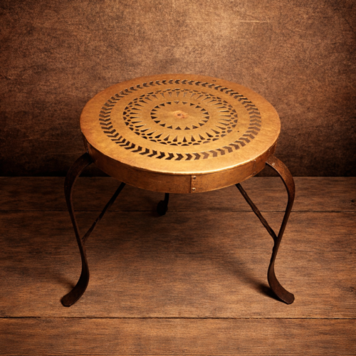 Antique Handcrafted Brass Jaali Table with Iron Legs (100+ Years Old)