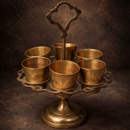 Vintage Brass Miniature 6 Glass Serving Stand