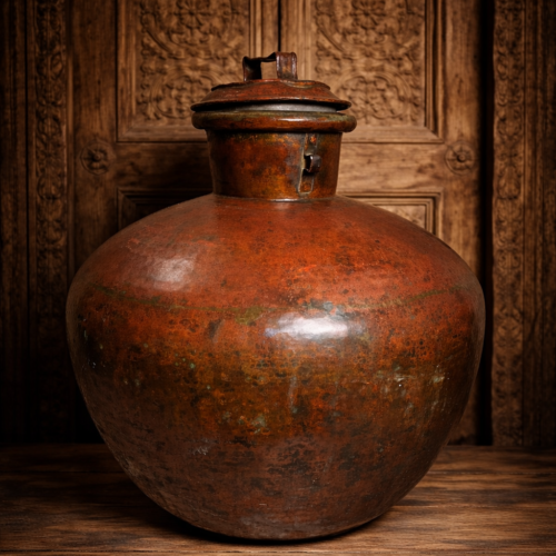 150+ Years Old Rare Antique Hand-Hammered Copper Charu with Original Lid