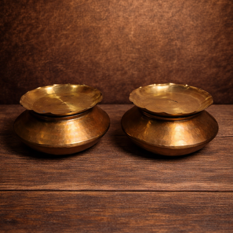 Vintage brass 2 pcs degchi set with lid